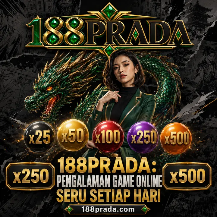 Banner 188PRADA: karakter wanita dewasa, naga, dan bola jackpot bergaya sinematik